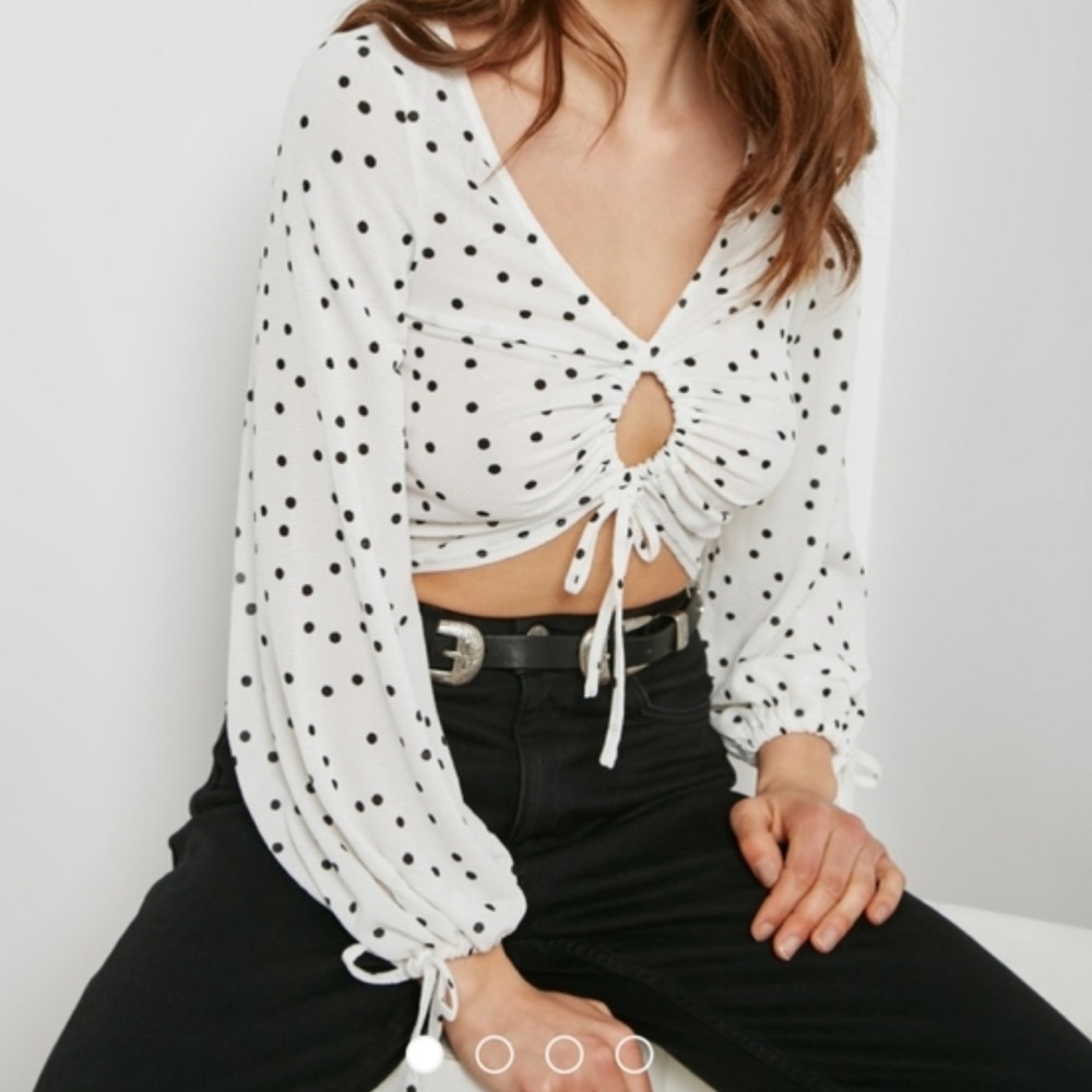 TopShop White Polka Dot Keyhole Blouse